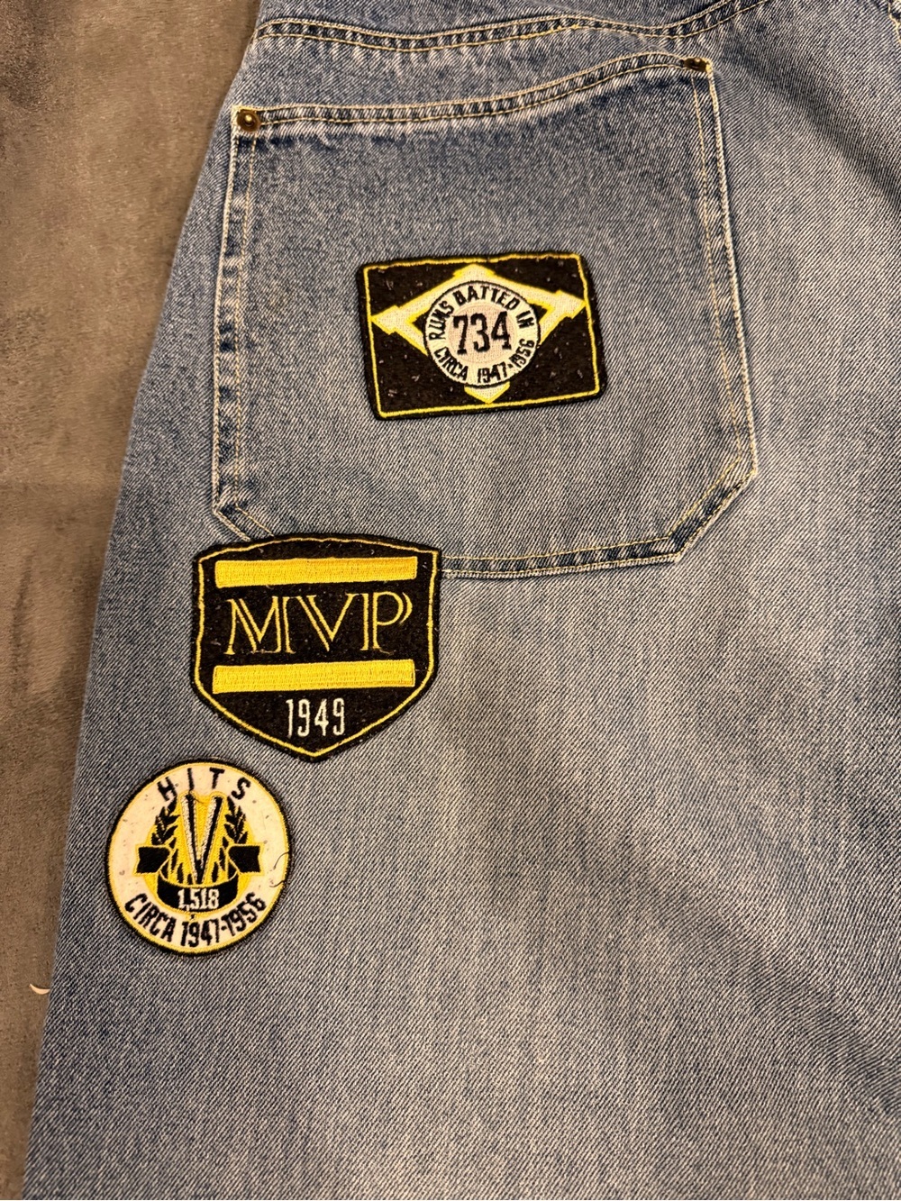 Vintage Y2K Denim Wide-Leg Jeans w/ Yellow & Black Patch Accents